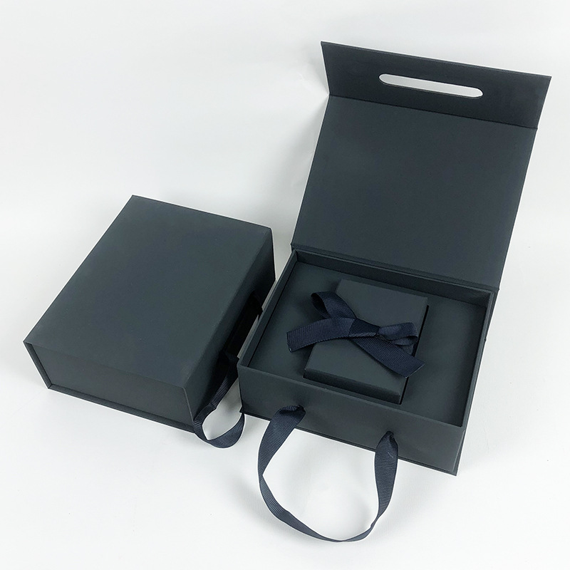 Black Folding Gift Box with Ribbon