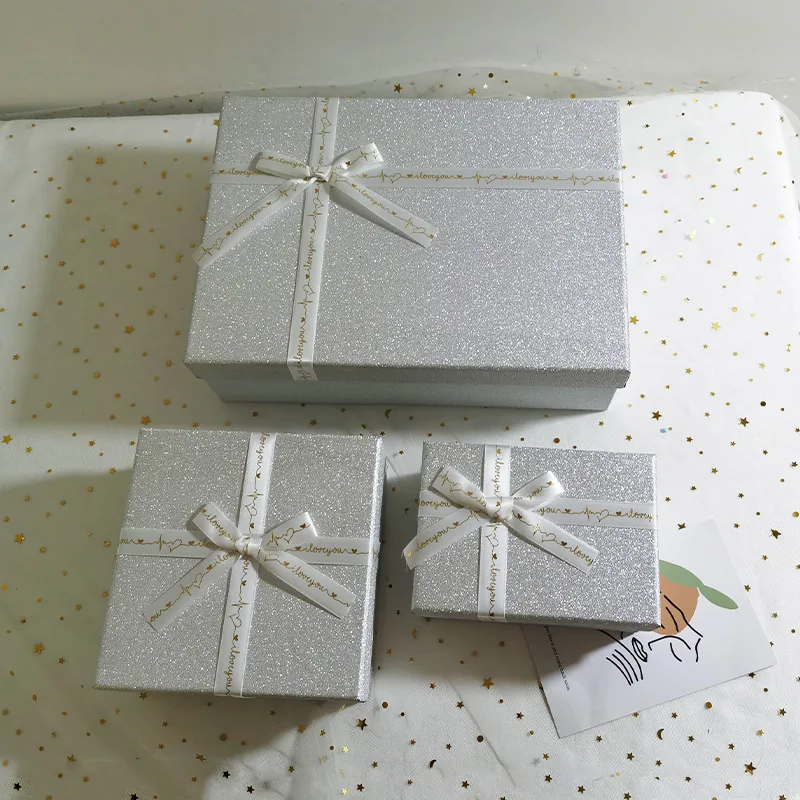Silver White Ribbon Lid and Base Gift Box product gallery view 2 manufactured by LePopak